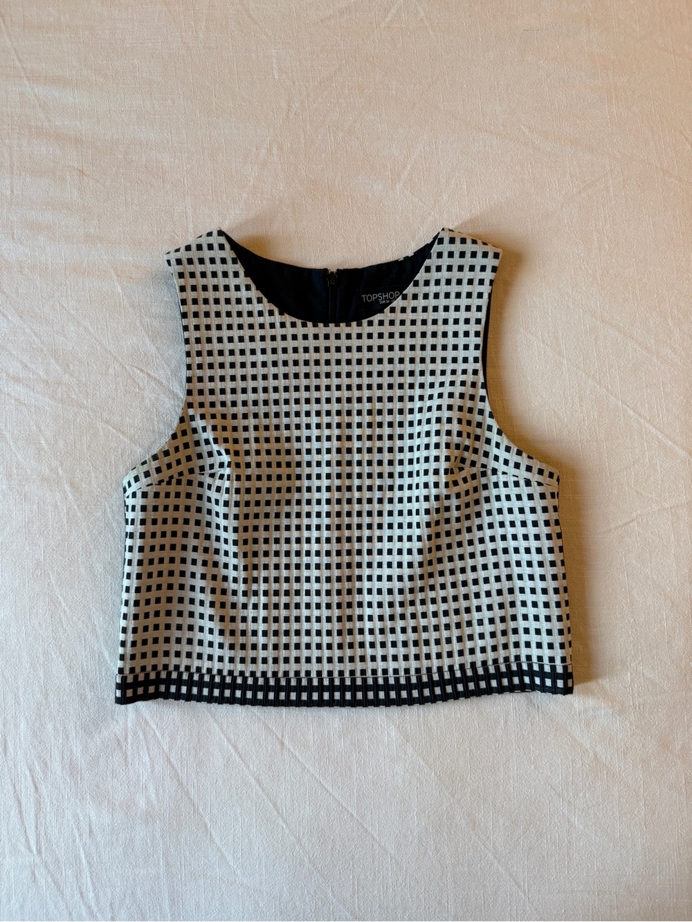 Topshop Black & Cream Grid Cropped Shell Top